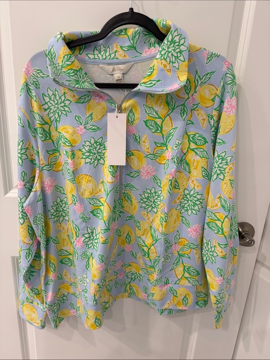 Lilly Pulitzer Tops - Lilly Pulitzer Lemon Print Zip-Up Pullover - Light Blue, Yellow, Green, Pink